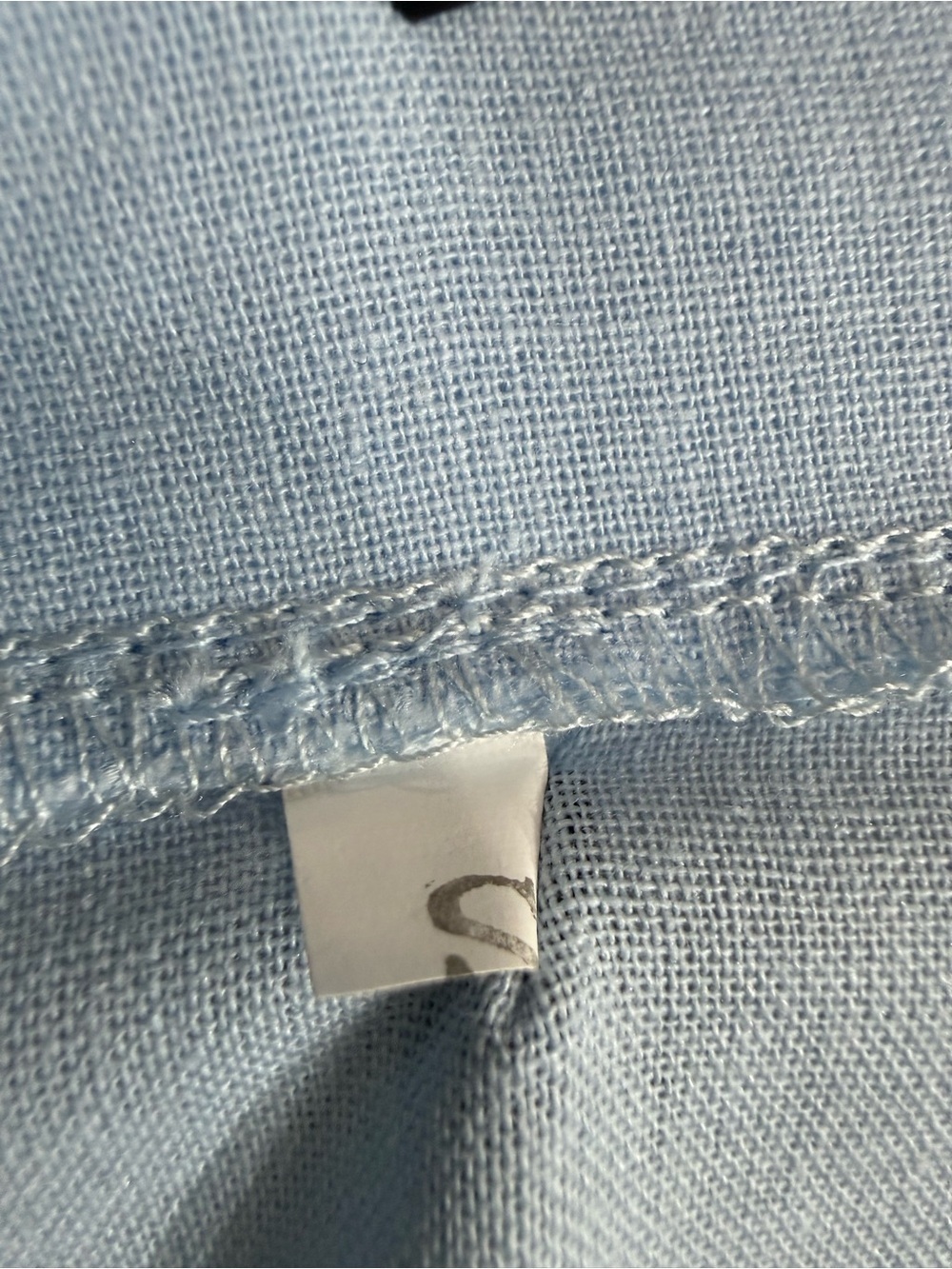 Band Collar Cotton Linen Blend Long Adjustable Sleeve Light Blue Size Small - Picture 8 of 11